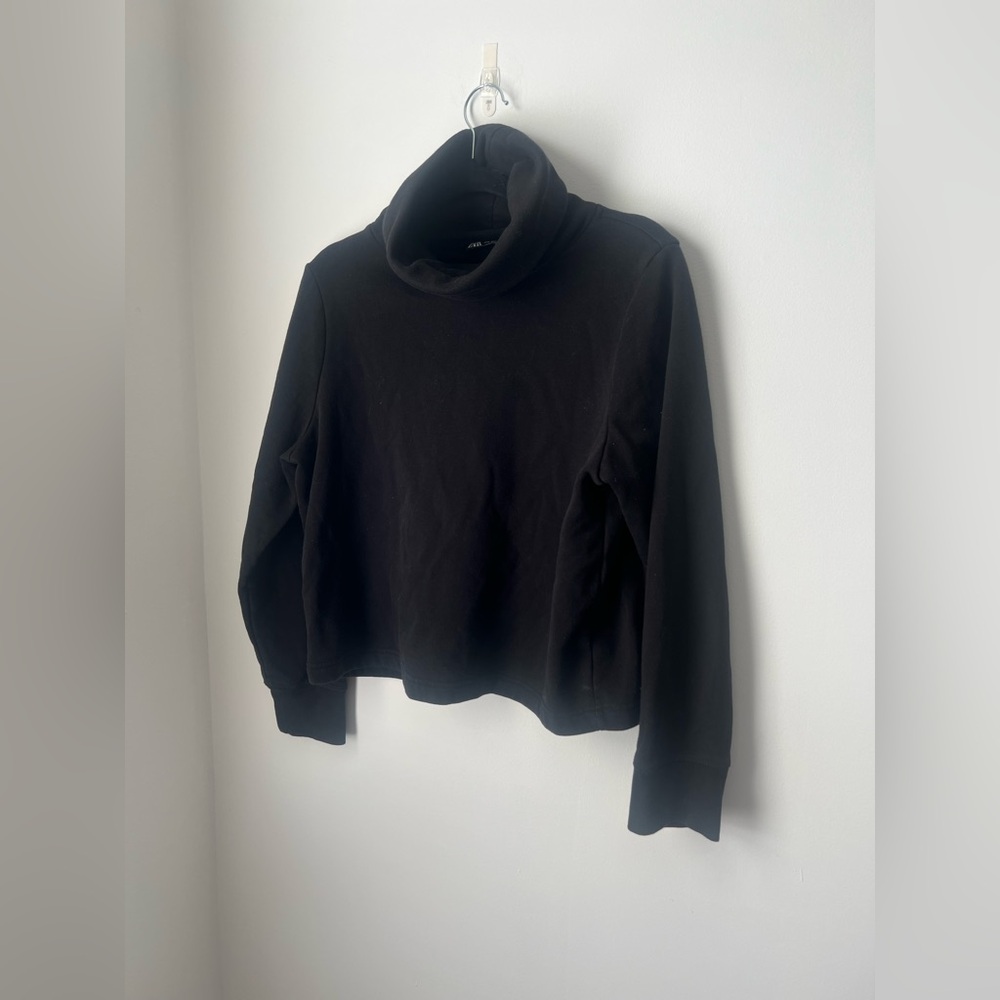 Zara Black Cowl Neck Long Sleeve Knit Sweater Top Size Medium